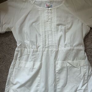 Peaches Uniforms Ivory Pleated scrub top